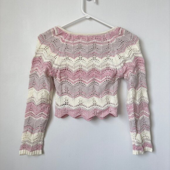 Urban Outfitters UO Blaire Crochet Square Neck Sweater NWT - Picture 2 of 4